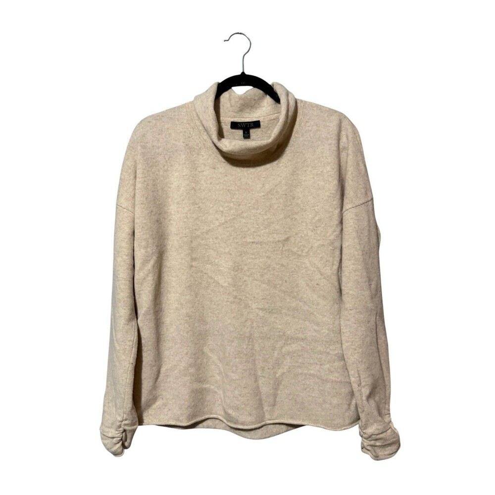 SWTR Merino Wool Yak Oversized Cowl Neck Sweater S Oatmeal Ruched Cuffs Boxy Fit